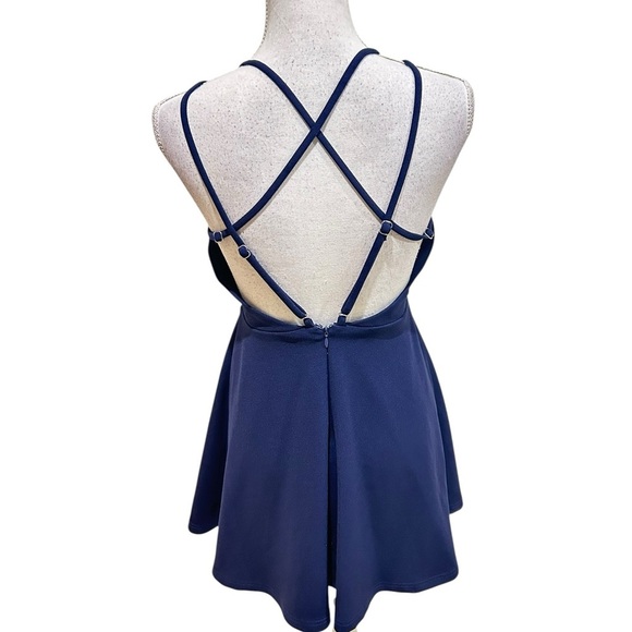 Lulu's believe in love Navy backless criss cross straps Mini skater Dress small - Picture 8 of 15